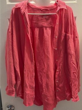 Pink  Gauze Button-Up Shirt